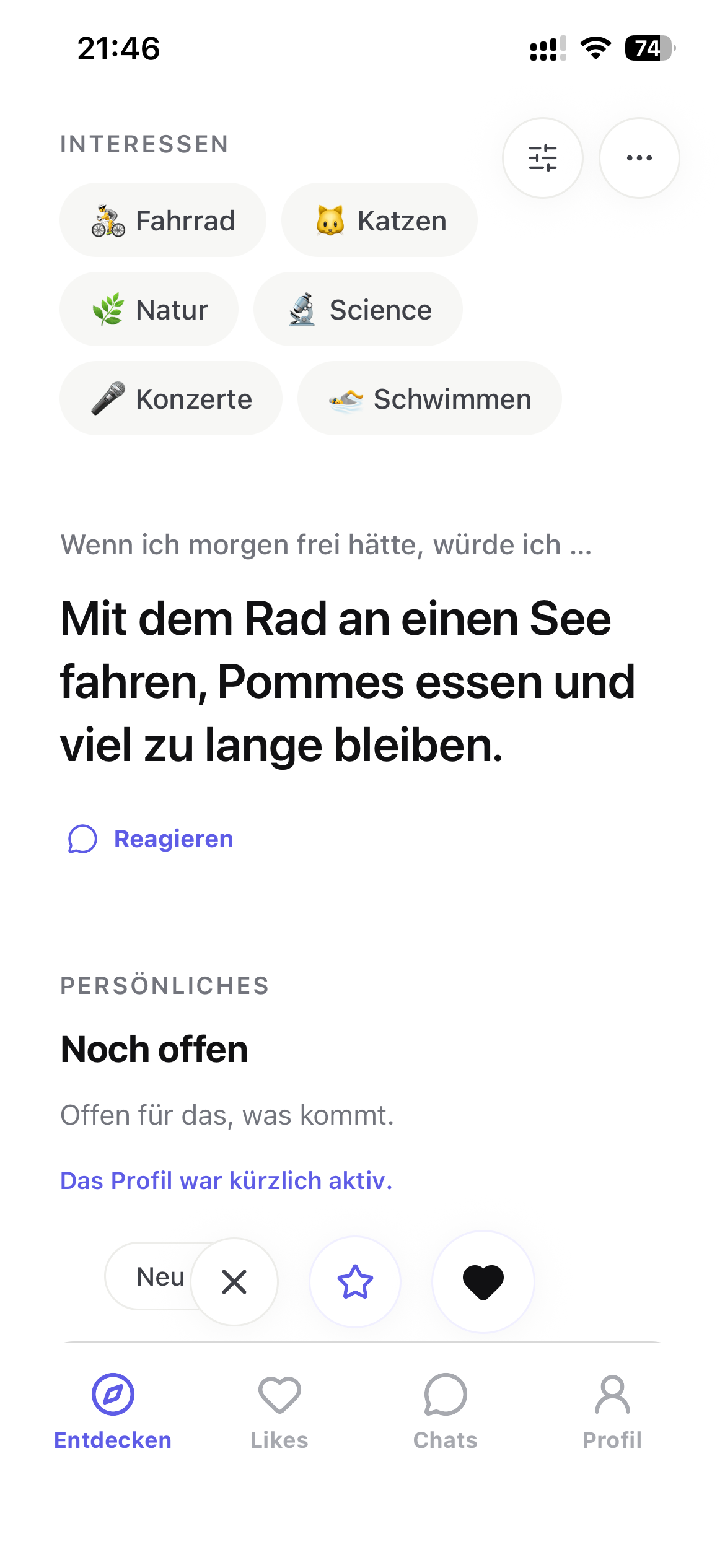 Vaynoa Interessen-Profil in der App